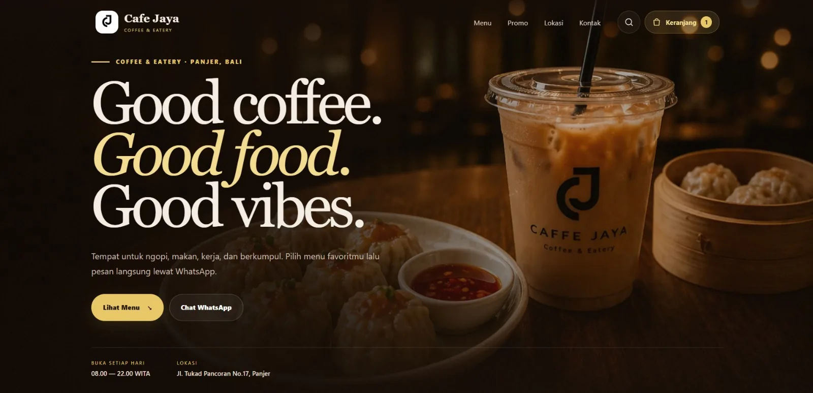 Tampilan website restoran Cafe Jaya